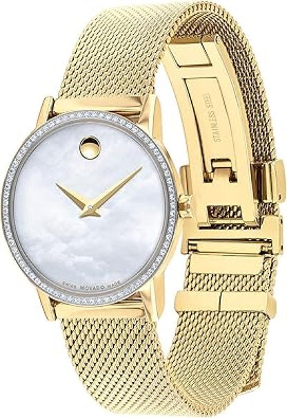 ساعة ميوزيوم للسيدات, سوار، تناظري، بمينا أبيض، بسوار ذهب